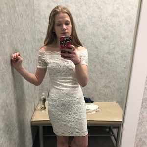 White Lace Formal Graduation Off Shoulder Dress